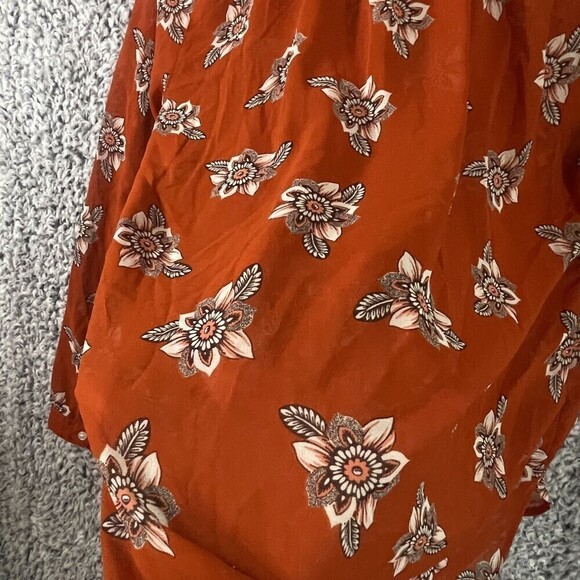 Loft Peplum Blouse Sheer Burned Orange and White Floral Women's  Size S Petite - Picture 7 of 11